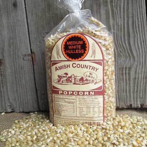 (3) 2 lbs Bags Medium White Gourmet Hulless Amish Country Popcorn - 6 Pounds Total