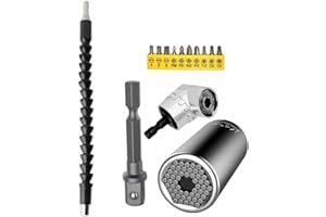 MXiiXM Flexible Drill Bit Extension Kit, Includes 105° Right Angle Drill Attachment, Universal Socket Wrench Tool, Bendable Shaft Extension and Screwdriver Bit Set