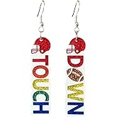 Game Day Earrings for Women Giltter Bow Touch Down Letter Acrylic Drop Dangle Earrings Football Helmet Rugby Resin Stud Earrings Sports Fans Favors Jewelry Gifts