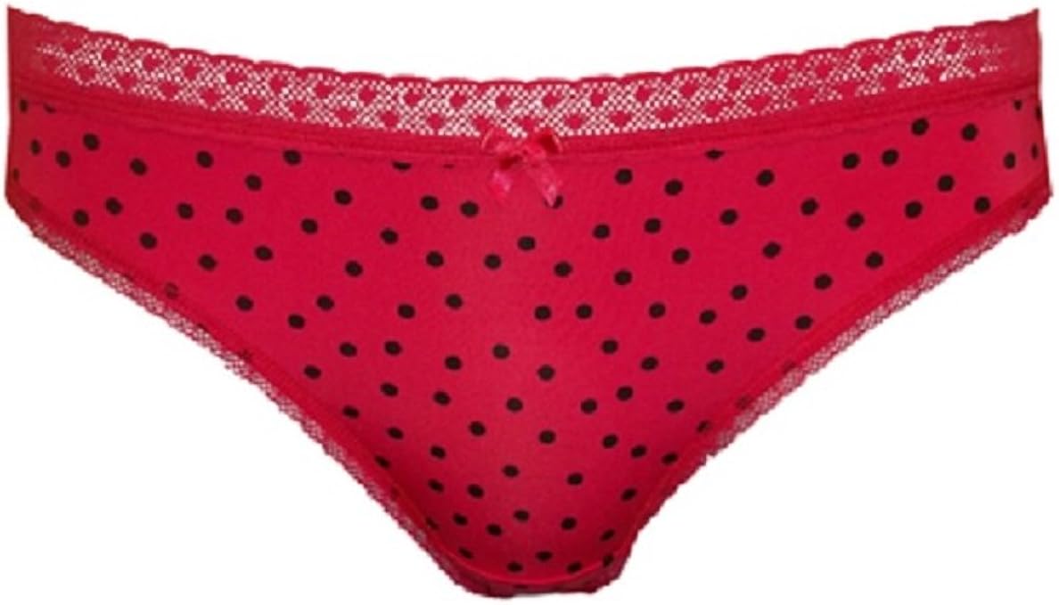 Ladies RED Spotted Lace Trim Bikini Knickers Womens Lingerie Underwear