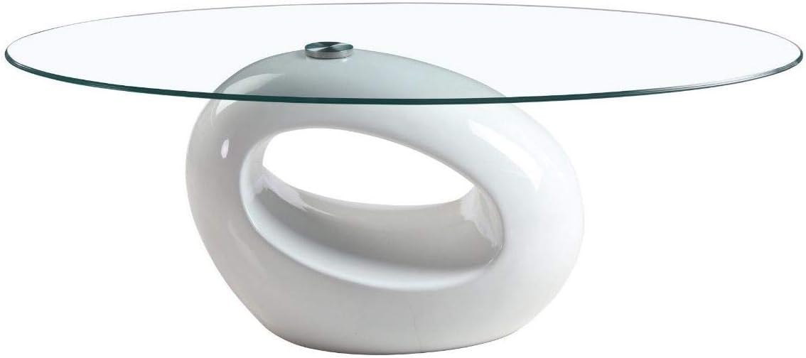 UKCOFFEETABLES Designer Oval Coffee Table (WHITE CLEAR GLASS)