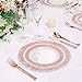 WDF 102pcs Rose Gold Hammered Design Plastic Plates - Wedding Party Set Includes 51 Dinner Plates (10.25in) and 51 Salad/Dessert Plates (7.5in)