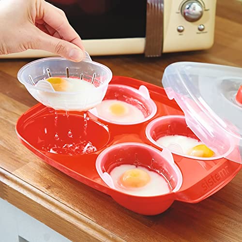 Sistema Microwave Poacher for up to 4 Eggs, Red/Clear, 28.7 x 20.5 x 8.