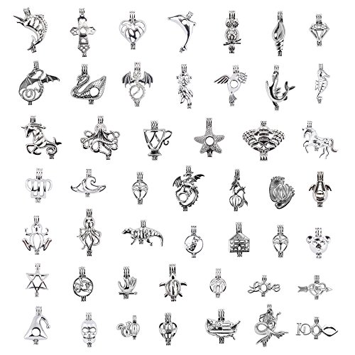 Dandan DIY Random 20pcs Stainless Steel Tone Alloy Cage Owl Heart Dragon Perfume Essential Oil Aromatherapy Diffuser Locket Charms Pendant Craft (Random 20pcs stainless steel tone)