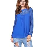 vanberfia Women's Sexy O Neck Casual Blouse Tops Lace Long Sleeve Blouse Tops