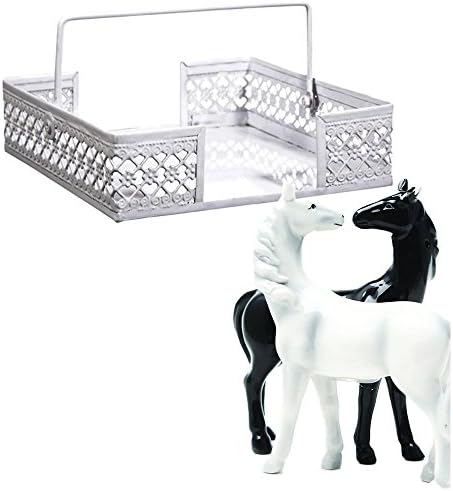 Magnetized Horse Salt and Pepper Shaker With Modern Lace Metal Napkin Holder Simplicity Collection