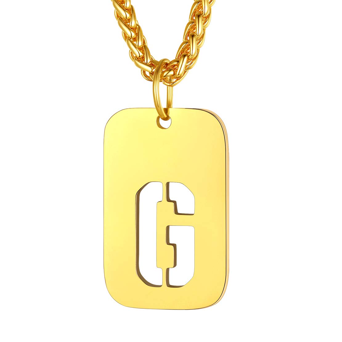 FindChic Personalised Mens or Womens Chain Necklace Stainless Steel Gold Plated Initial G Dog Tag Necklace
