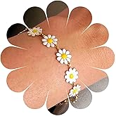 Aneneiceera Vintage Daisy Bracelet Gold Daisy Flower Bracelet Flower Chain Bracelet Wedding Floral Bracelet Hand Chain Jewelry for Women