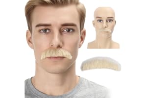 Adytom Mens Fake Mustache 100% Synthetic Fiber Hair Hand Knoted Costume Party Funny Cosplay Tin Pencil Realistic Beard (Blonde)