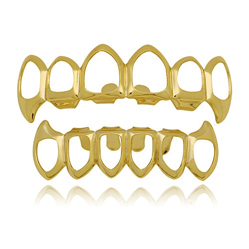Lureen gold vampire fangs 6 open face outline grillz te…