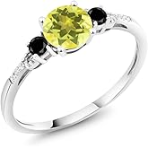 Gem Stone King 10K White Gold Canary Mystic Topaz Black Diamond and White Diamond Accent 3-Stone Engagement Ring For Women (1.18 Cttw, Round 6MM, Gemstone November Birthstone)