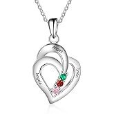 925 Sterling Silver Necklace for Women Personalized Name Necklace with Birthstones Custom Promise Necklace Heart Pendant with Engraved Names - Christmas Anniversary Birthday Jewelry Gifts for Women Mom Grandma Wife