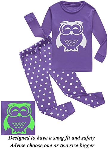 Dolphingirls Girls Pajamas Owl Glow-In-The-Dark Kids PJS 100% Cotton Toddler Clothes Shirts Size 5T