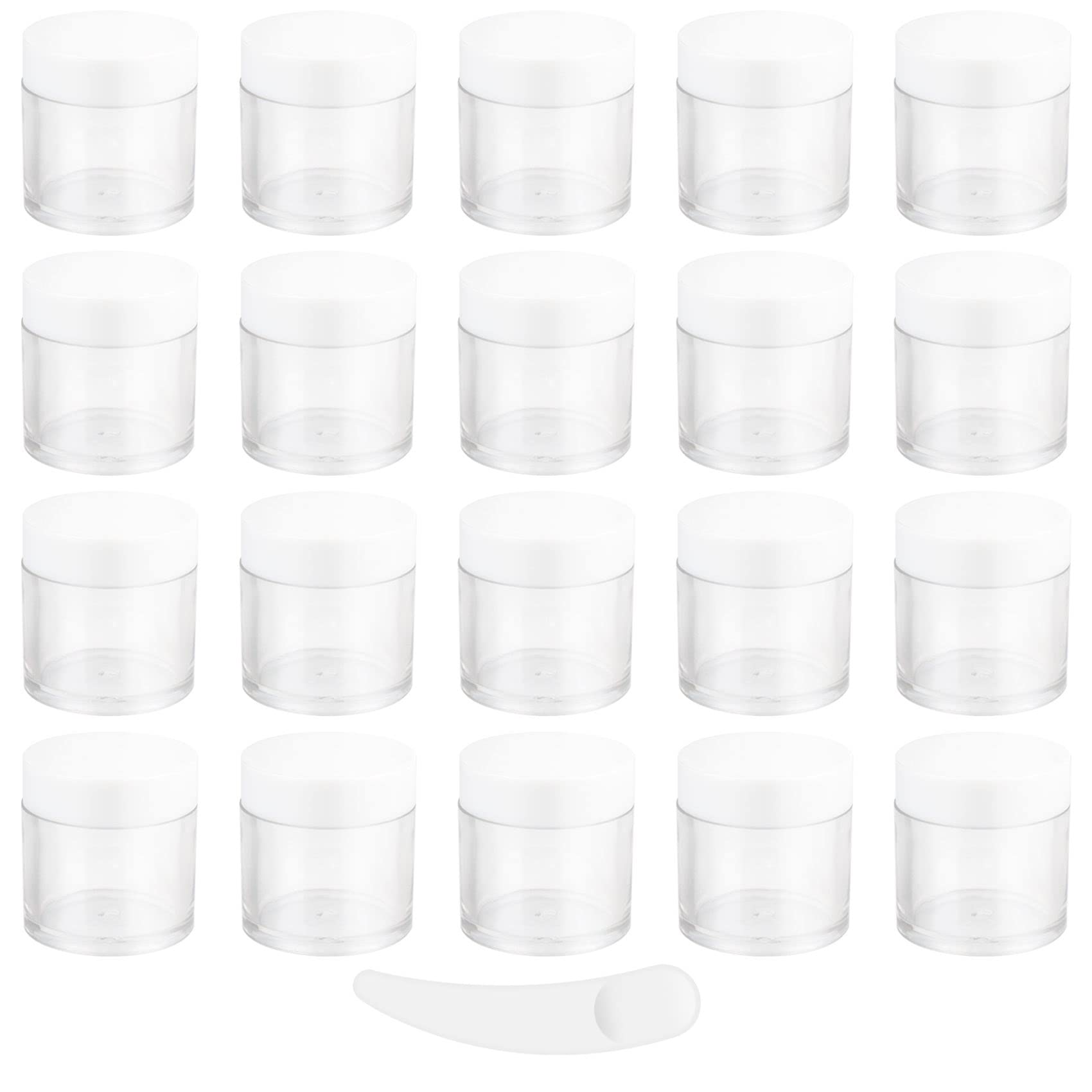 20 Pcs 10ML Empty Cosmetic Jars, Sample Pots, Travel Pots with Spatula for Cosmetics, Nail Powder, DIY Makeup Creams (20 Pcs, White)