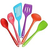 Lucentee 6-Piece Silicone Cooking Set - 2 Spoons, 2 Turners, 1 Spoonula / Spatula & 1 Ladle - Heat Resistant Kitchen Utensils (Multicolor)