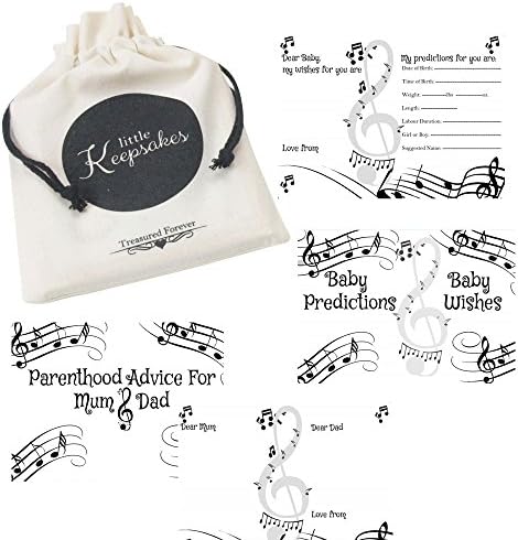 Rustic Robin Musical Notes Baby Shower Prediction Cards, Wishes & Parenthood Advice for Mum To Be and New Dad For 10 Guests 20 Cards Supplied Music Notes Keepsake bag supplied
