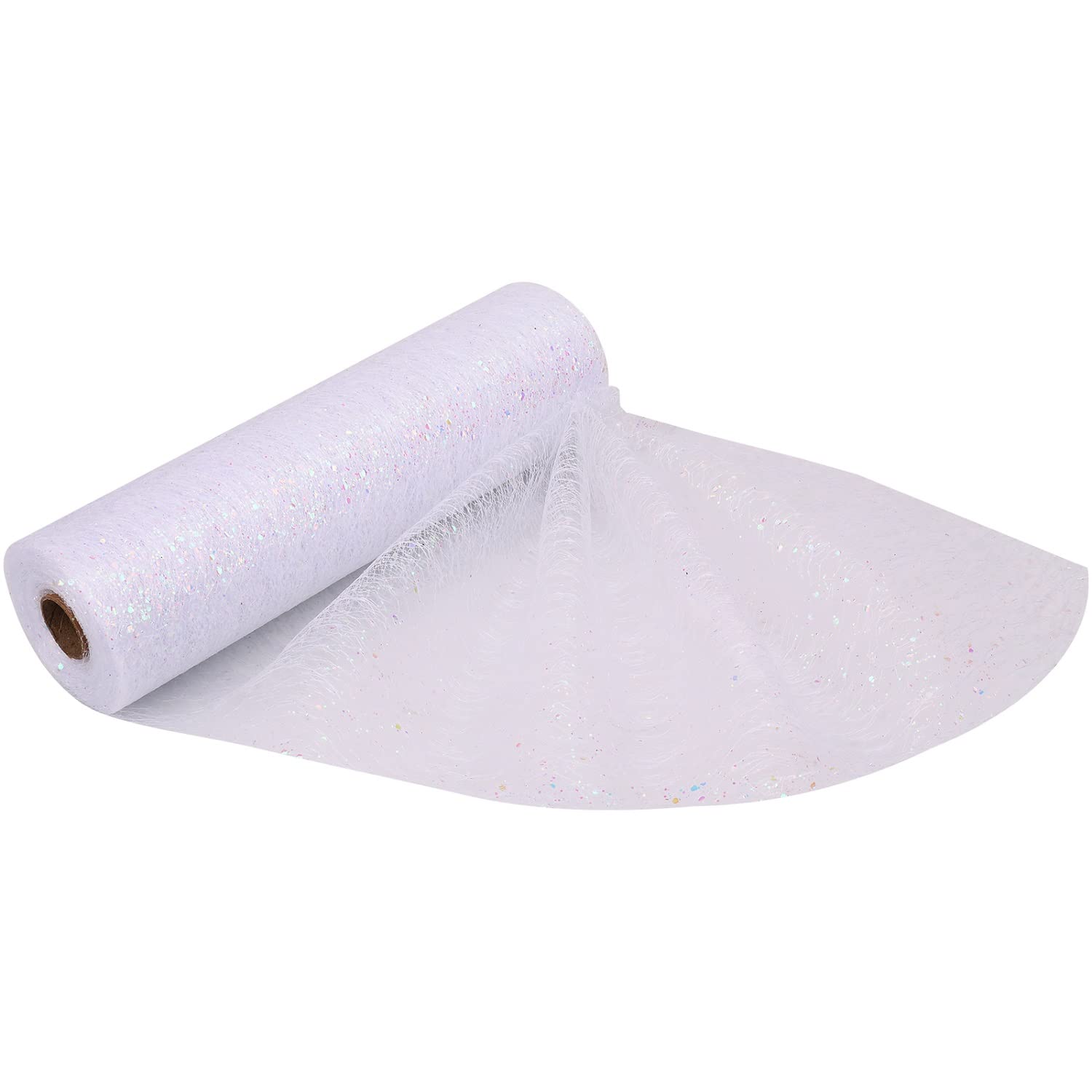 Trimming Shop 11 Inch x 27 Yards Sequin Tulle Fabric Roll Tulle Mesh Fabric for DIY Tutu Skirt, Wedding Decoration, Xmas Tree, Gift Wrap, Christmas Wreath, Party Decoration, White — image 1