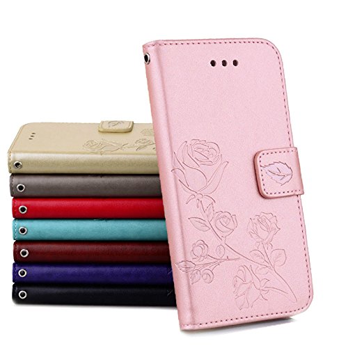 Scheam iPhone 7 Plus iPhone 8 Plus Wallet Leather Case Protective Durable Phone case Shell Folio flip Cell Phone Cover Bag Card Slots,Cash Pocket,Rose Gold