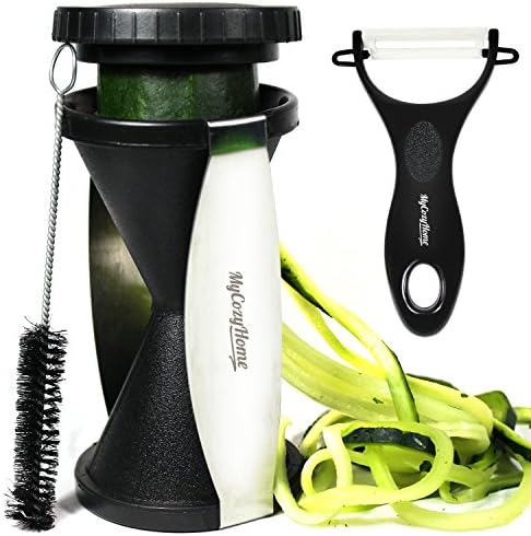 Veggie Spiralizer - Vegetable Spaghetti Noodle Maker - ABS BPA Free Plastic and Stainless Steel Spiral Slicer - Includes Ceramic Peeler Cleaning Brush and Storage Pouch