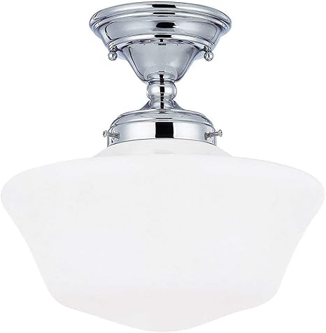 12 Inch Schoolhouse Semi Flushmount Ceiling Light In Chrome Finish