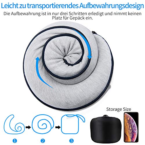 Yarrashop Travel Neck Pillow Orthopaedic Neck Pillow Sleeping Memory Foam Fabric Ergonomic Neck Support Pillow for Comfortable Sleep on Plane, Car or Train Update Gray