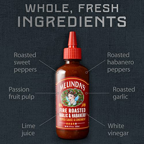 MELINDA’S FIRE ROASTED GARLIC & HABANERO HOT SAUCE – MADE WITH SLOW ROASTED GARLIC, FRESH PEPPERS, LIME JUICE – RICH & SMOKY HABANERO HOT SAUCE 12OZ, 1 PACK