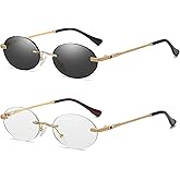 TOSGMLOUS Retro Oval Sunglasses Rimless Small Round Glasses Frameless UV400 Men Women Fashion Shades