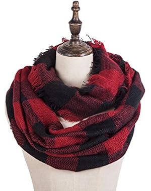Plaid Knitted Infinity Scarves for Women
