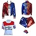 4PCS (Embroidery Jacket + T- Shirt + Square shorts+ 1Glove) For Kids Suicide Squad Harley Quinn Cosplay Kit (S=Height 110CM)