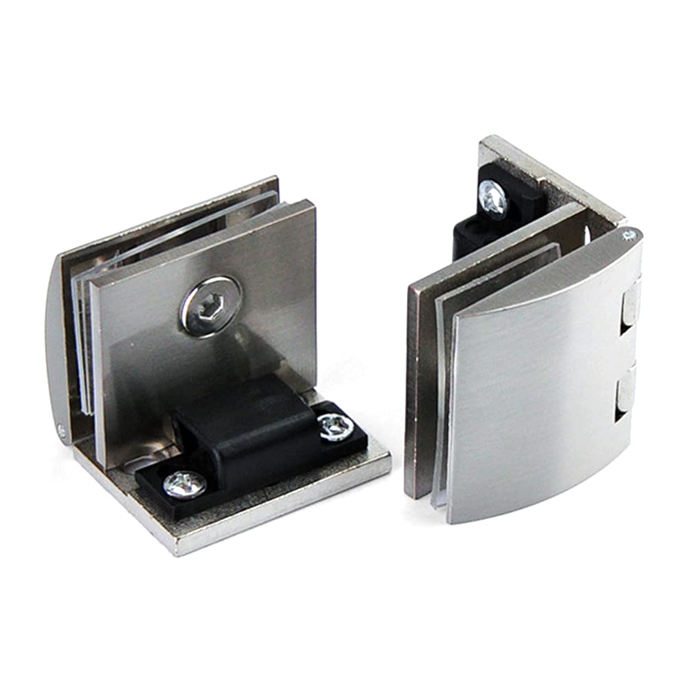 2 Pcs Glass Cabinet Door Hinges Wine Cabinet Clamp Display Cabinet Hinges Gate Hinges, Zinc Alloy Matte Black, No Need to Drill Hole (132T-)