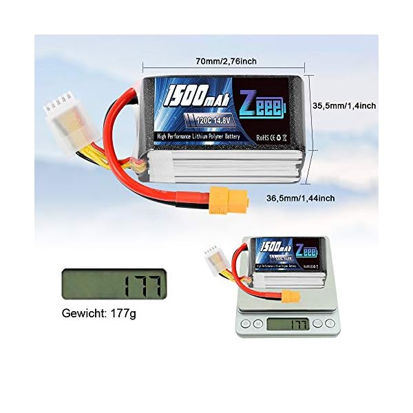 Zeee 4S LiPo Akku 1500mAh 14,8V 120C mit XT60 Steck für UAV Drones FPV Rennrad Quadcopters Flugzeug Hubschrauber RC Boot… – Bild 6