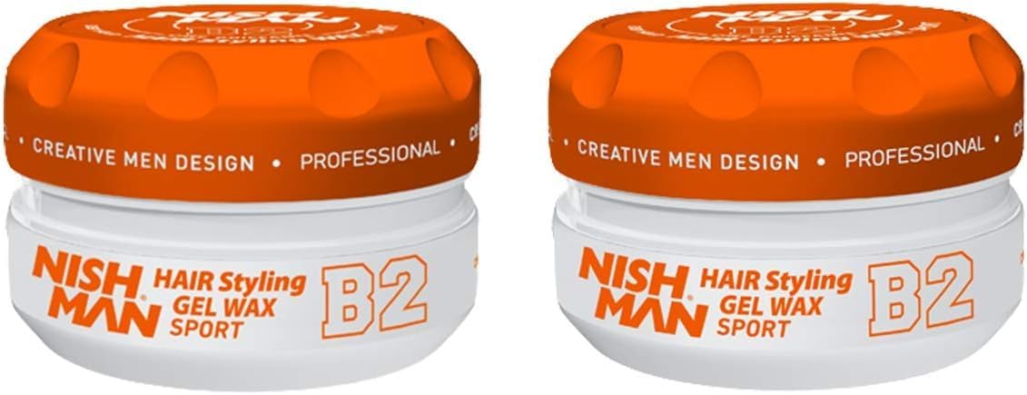 Nishman Hair Styling Wax for Men, B2 Sport 150 ml | Edge Control | Ultra High Strong Hold | Hair Clay Aqua Wax (2 Pack)