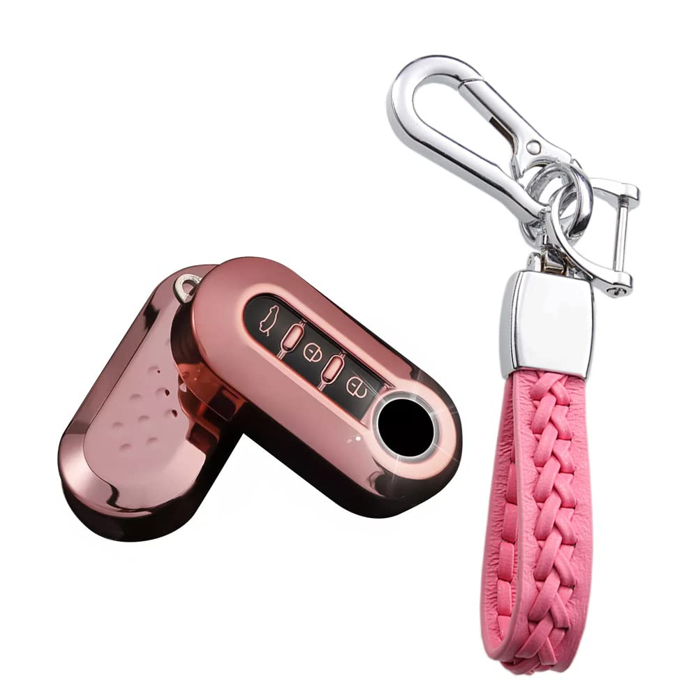 KUNIO Car Key Fob Cover fit for Fiat 500 500C 500L 500X Panda Punto Lancia Ypslon Delta Grande Bravo Ducato Stilo Linea Key Cover TPU Car Key Case Key Cover 3 Buttons Pink