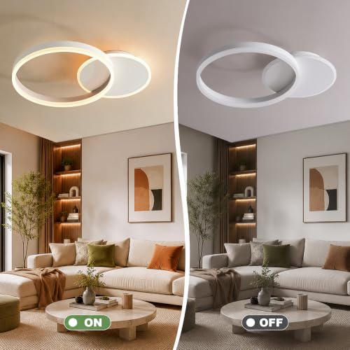 Moonm LED Ceiling Light 36 W, Dimmable LED Ceiling Light 3000 K-6000 K | bedroom chandelier with remote control, modern ceiling chandelier, aluminium, living room with two circles, ceiling lights