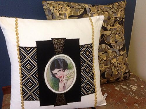 Flapper Girl Pillow, 1920s Art Deco-Style Great Gatsby Art Nouveau Black Gold White Lady Boudoir Pillows Linen Art Pillow Handmade