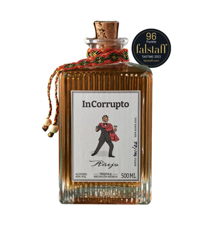 InCorrupto Añejo Tequila – 100 % Blaue Weber-Agave | 2 Jahre gereift in Bourbon- und Rotweinfässern | Weich & komplex | Premium-Tequila aus Mexiko | 40 % Vol | 0,5 l 2