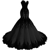Gothic Mermaid Wedding Dresses for Bride Strapless Black Lace Bridal Gowns Sweetheart Wedding Gowns with Train