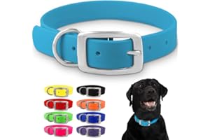 Regal Dog Products Large Light Blue Dog Collar with Heavy Duty Double Buckle & D Ring | Vinyl Coated, Custom Fit, Adjustable 