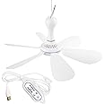 SCOOYEEES Portable Ceiling Fan USB Powered Canopy Fan with Speed Timer switch, Quiet Small DC USB Ceiling Fan Hanging Fan with 6 Blades for Camping Cruise RV Tent Gazebo Bed Dormitory Home Room