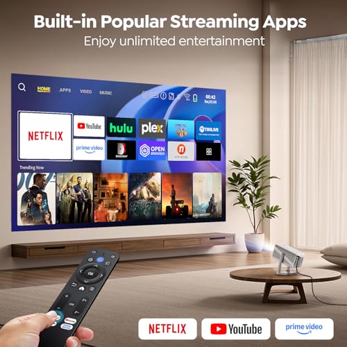 Smart Projector [Built-in Apps/4K Support/2026 Upgraded] with WiFi and Bluetooth, Native 1080P Outdoor Movie Projector, Auto Focus, Dolby Audio, TOPTRO Mini Portable Proyector w/ YouTube/Prime Video