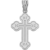 Claddagh Gold Religious Jewelry 925 Sterling Silver Eastern Orthodox IC XC NIKA Cross Outline Pendant (Small)
