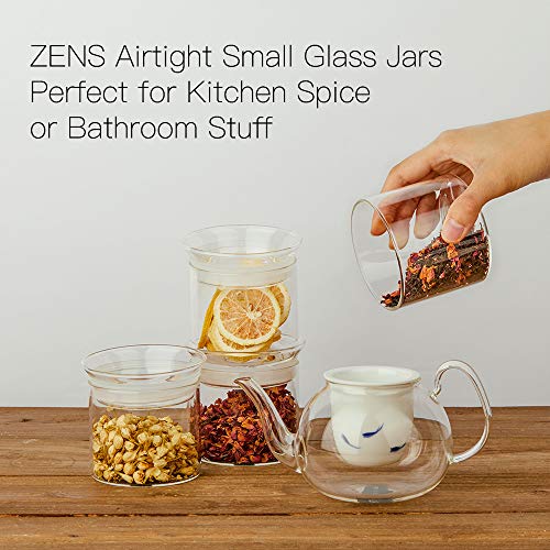 ZENS Glass Canister with Airtight Lid, 8 Fluid Ounce Small Clear Jars Containers for Kitchen Spice Herbs or Bathroom,250 ML