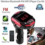 Gotd Wireless Bluetooth LCD FM Transmitter Modulator USB Car Kit MP3 Player SD Remote (Red)