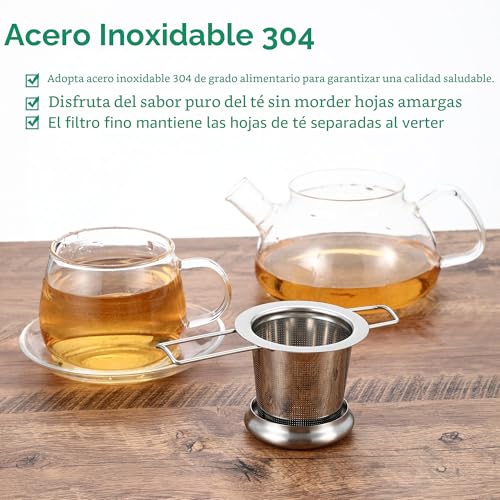 2 Pieces Tea Infuser, 304 Stainless Steel Tea Filter, Tea Filters with Lid and Folding Handle, Reusable, Fits Various Sizes of Cups and Teapots