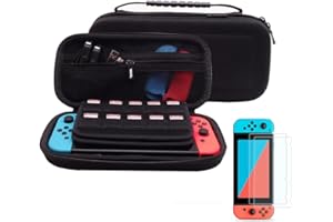 SOYAN Carry Case & Screen Protectors Compatible with Nintendo Switch (Black)