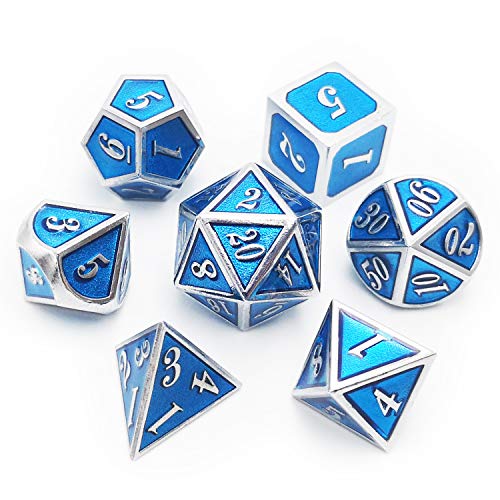 image for Haxtec 7PCS Zinc Alloy Metal Dice Durable Polyhedral Dice D20 D12 D10 