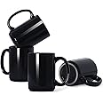 Smilatte 16 OZ Porcelain Coffee Mugs, Classic Blank Ceramic Cup with Large Handle for Tea Latte Cappuccino, Set of 4, Black