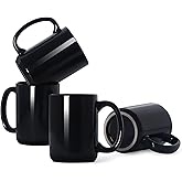Smilatte 16 OZ Porcelain Coffee Mugs, Classic Blank Ceramic Cup with Large Handle for Tea Latte Cappuccino, Set of 4, Black