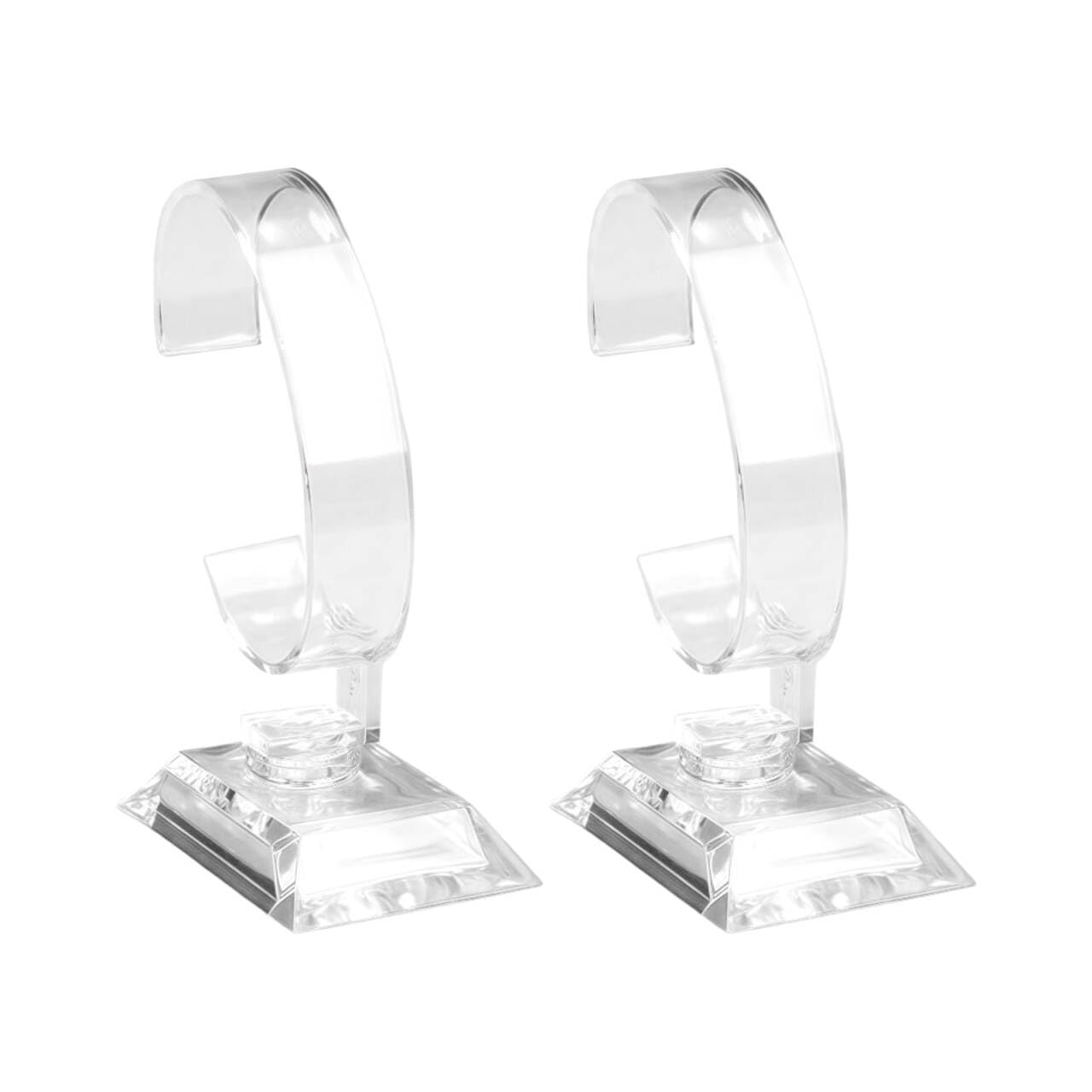 QUUPY 2PCS Transparent Watch Display Stand Plastic Bracelet Jewellery Watch Display Stand C-Type Display Stand for Home Store Presentation Usage