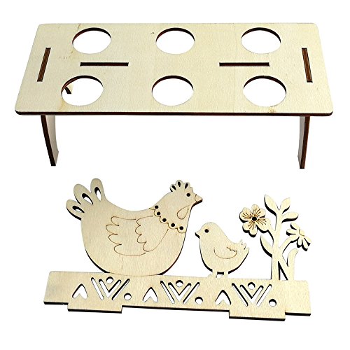 image for Codiak-Decor Easter Wooden Egg Tray Holder Bunny Hen Decor Rack Storag
